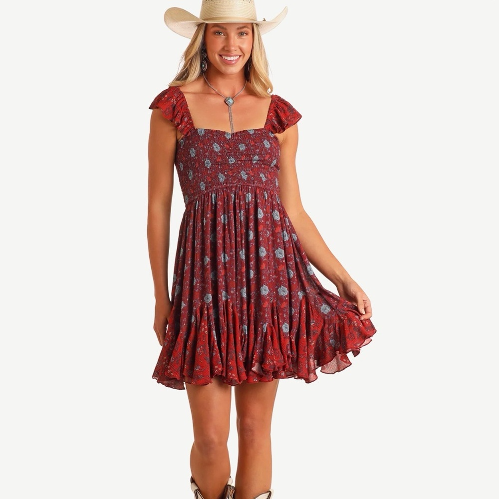 FLORAL GODET MINI DRESS - SMALL